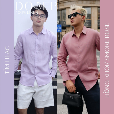 DODEP Áo sơ mi nam linen 100% tay dài
