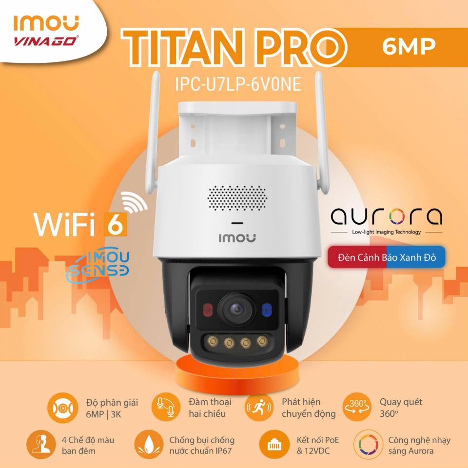 Camera IMOU Ngoài Trời TiTan Pro IPC-U7LP-6V0NE 6MP 3K+ Siêu Nét, Công Nghệ Màu Ban Đêm Aurora Như B