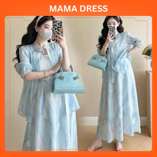 Sét váy bầu hoa MAMADRESS đẹp thiết kế hiện đại sang trọng chất liệu đẹp mềm mại nhẹ nhàng mẹ bầu mặc thoải mái S91