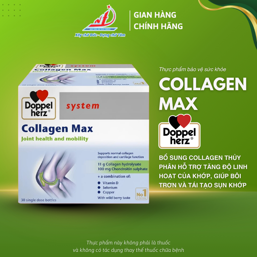 Collagen Thuỷ Phân Tăng Độ Linh Hoạt Của Khớp Doppelherz COLLAGEN MAX Bôi Trơn, Tái Tạo Sụn Khớp (Hộ