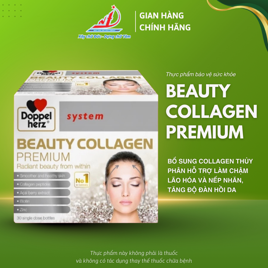 Collagen Thuỷ Phân Doppelherz BEAUTY COLLAGEN PREMIUM Chống Lão Hóa, Đẹp Da  (Hộp 30 Ống) Date T12.2