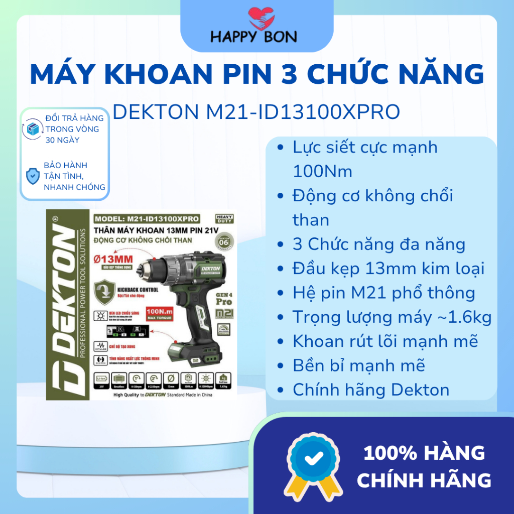 Máy khoan pin 3 chức năng DEKTON M21-ID13100PRO/M21-ID13100XPRO