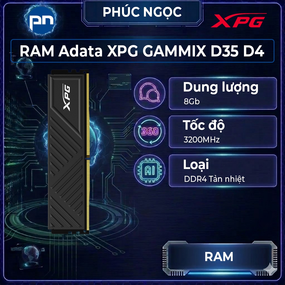 Ram Adata XPG Gammix D35 8Gb DDR4, ram máy tính gaming, ram máy tính 8Gb chính hãng - Phúc Ngọc