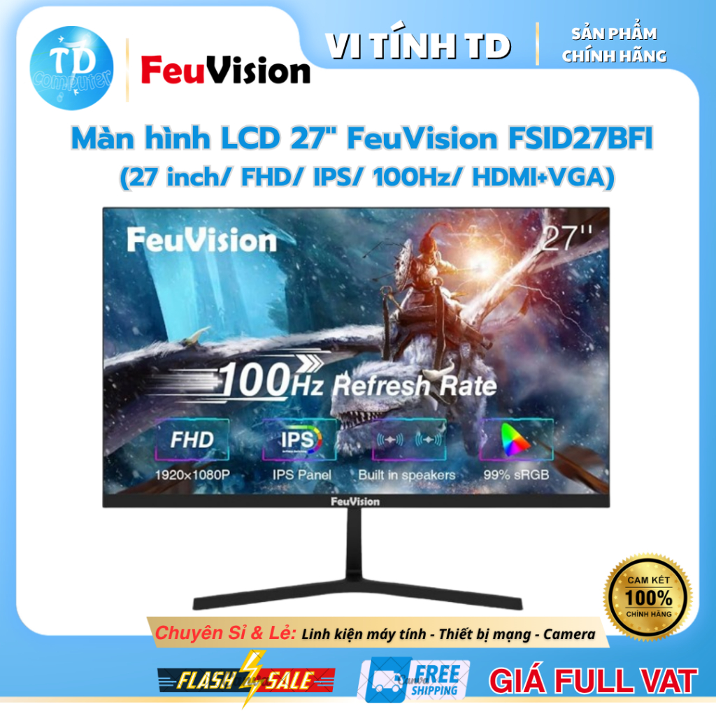Màn hình LCD 27" FeuVision FSID27BFI  (27 inch/ FHD/ IPS/ 100Hz/ HDMI+VGA) - Hàng chính hãng