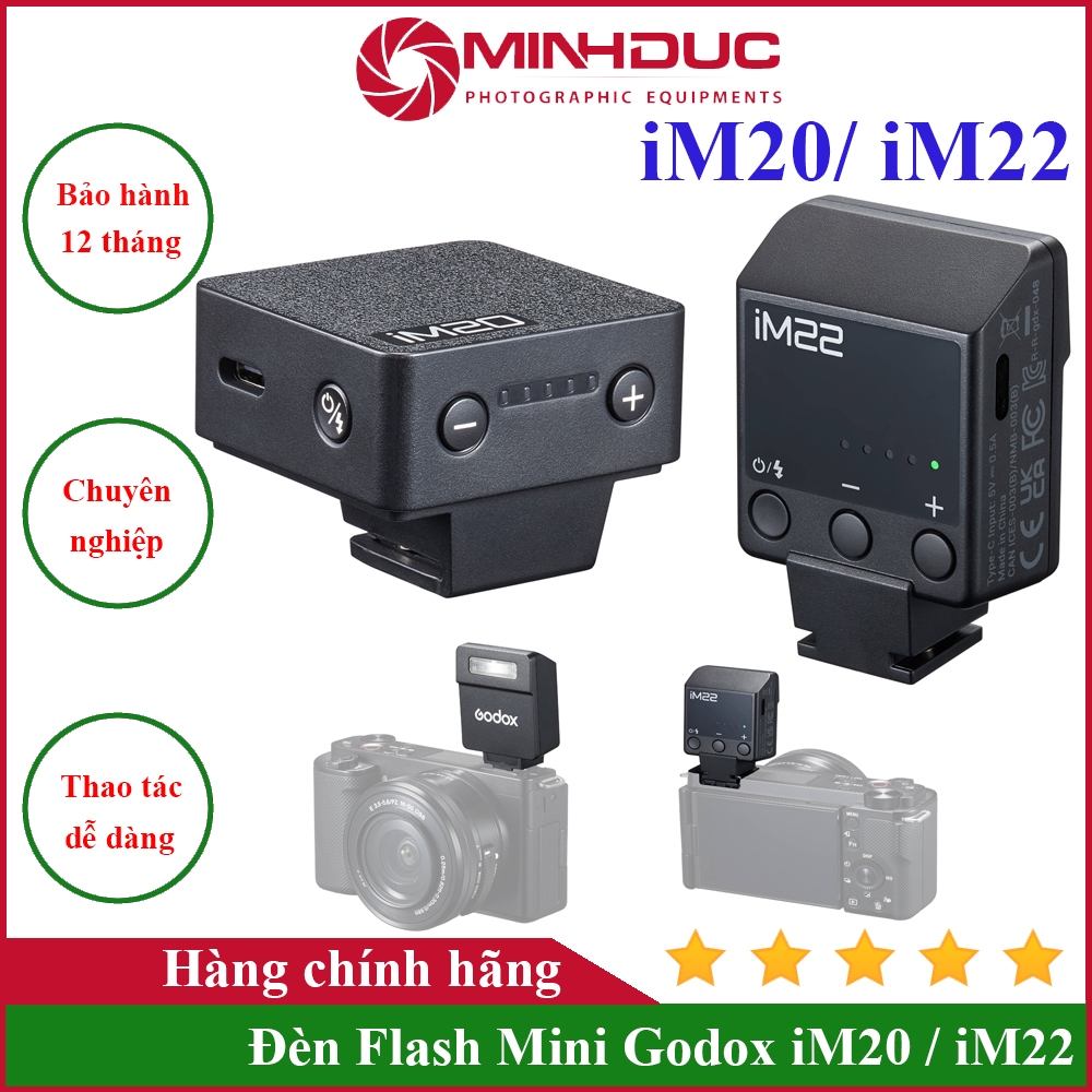 Đèn Flash Mini Godox IM20/IM22 - MINH ĐỨC CAMERA - Thiết Kế Nhỏ Gọn, Hiệu Năng Cao