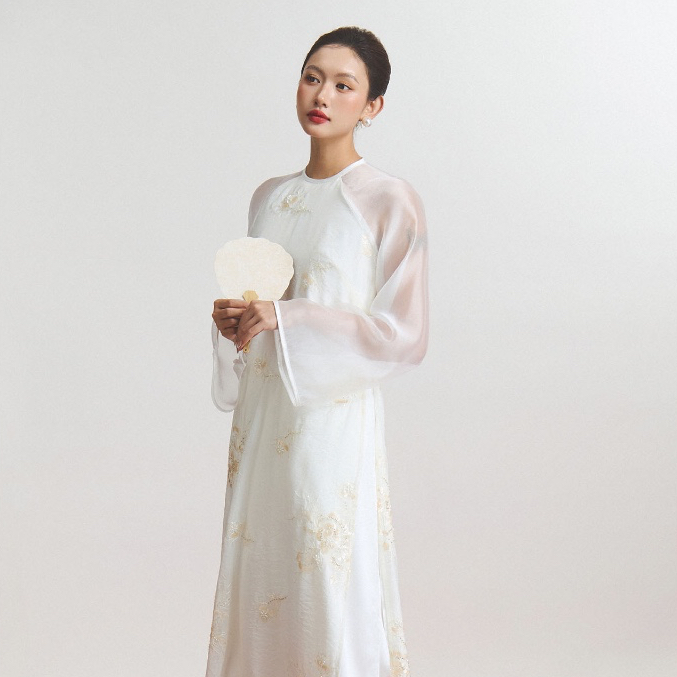 Áo Dài Bạch Ngân - EDINI - A1730 - Trắng