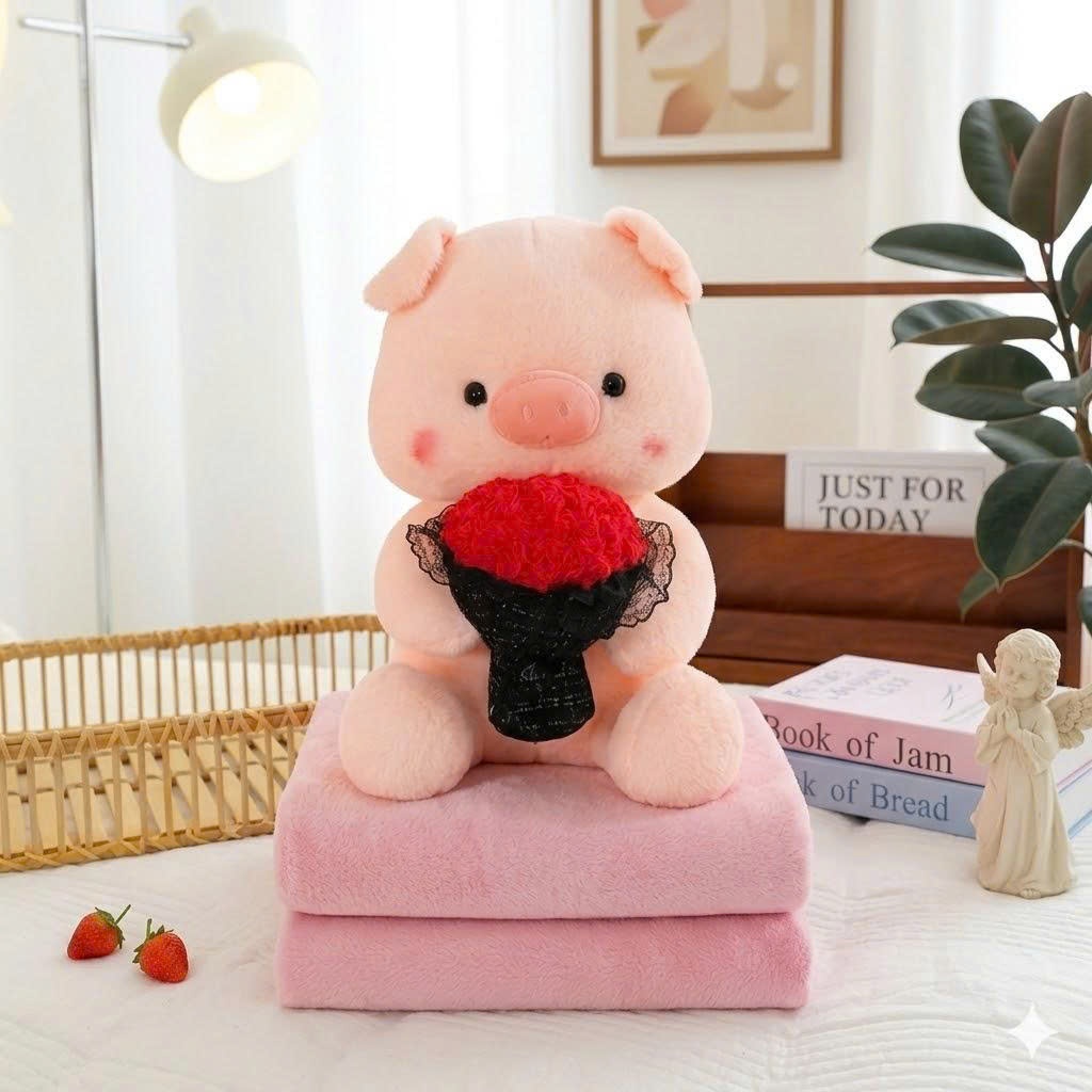 Bộ chăn gối Heo hồng ôm hoa, mèo kitty, chuột siêu đáng yêu(#Gối_Chăn)