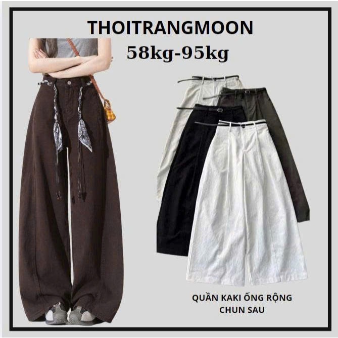 Quần suông kaki nhật ống rộng có chun sau ,quần suông ống rộng có bigsize Thoitrangmoon