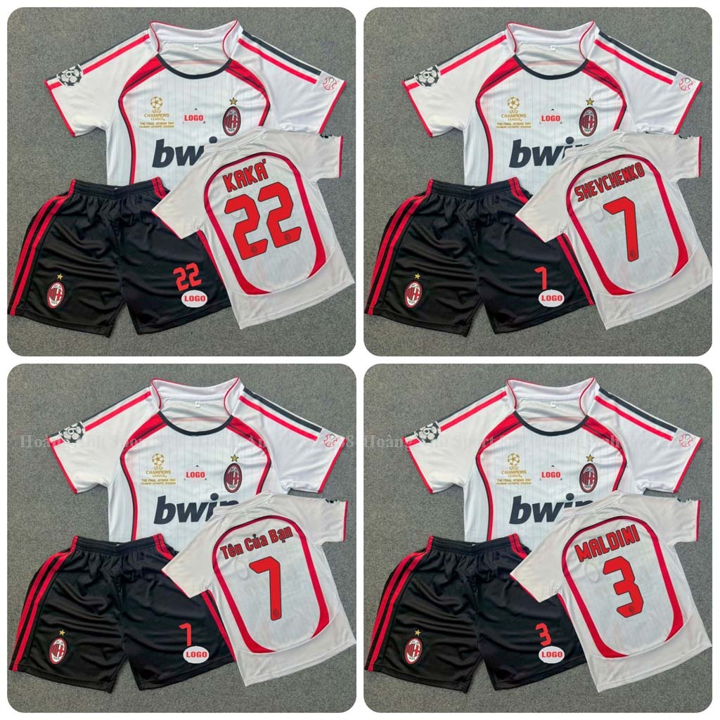 Bộ Quần Áo Bóng Đá Trẻ Em CLB AC Milan 2007, Sân Khách- Vải Mè Thái Cao Cấp Thấm Hút Mồ Hôi