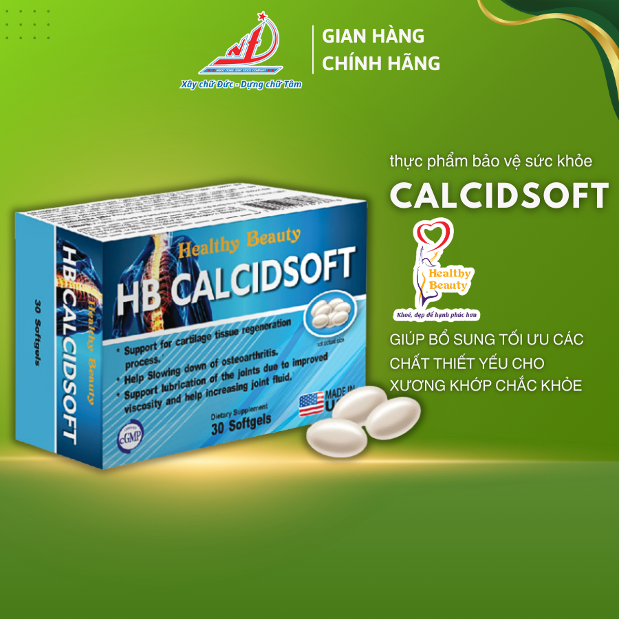 Viên Uống Tăng Chiều Cao Bổ Sung Canxi Vitamin D3 HB CALCIDSOFT Healthy Beauty Cho Trẻ Em, Người Lớn