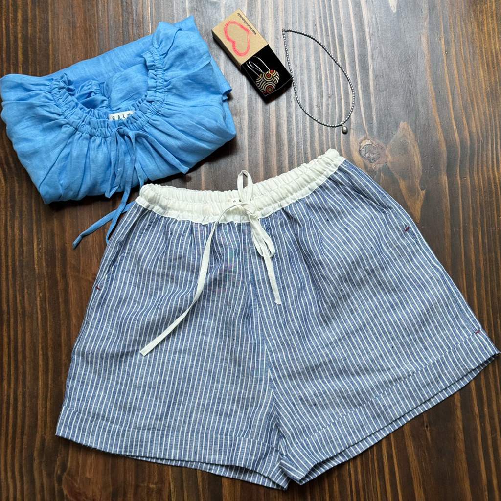 𝗖𝗔𝗟𝗠 Quần short linen tưng wash kẻ sọc may thiết kế