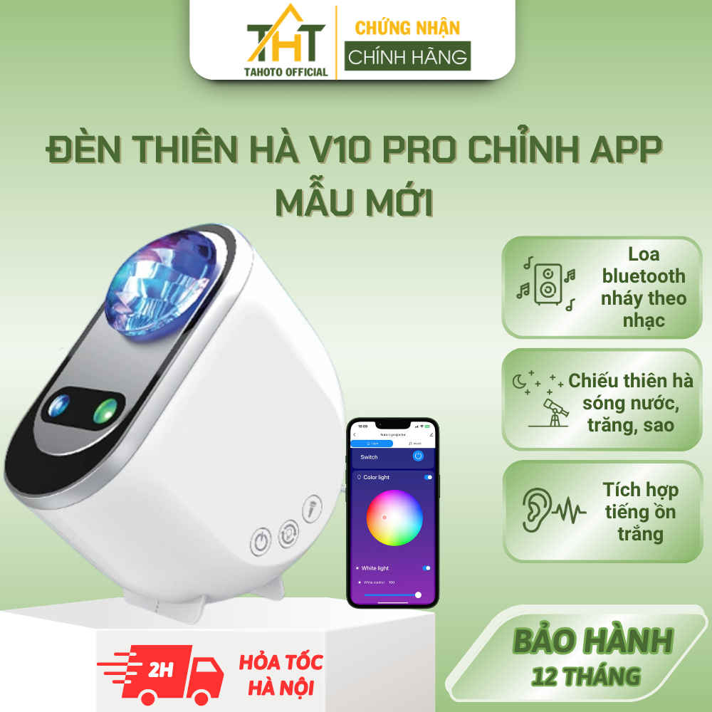 Đèn Thiên Hà V10 Pro Chỉnh App TAHOTO Mẫu Mới Đèn V10 Pro Chiếu Sóng Nước Trăng Sao Nháy Theo Nhạc Q