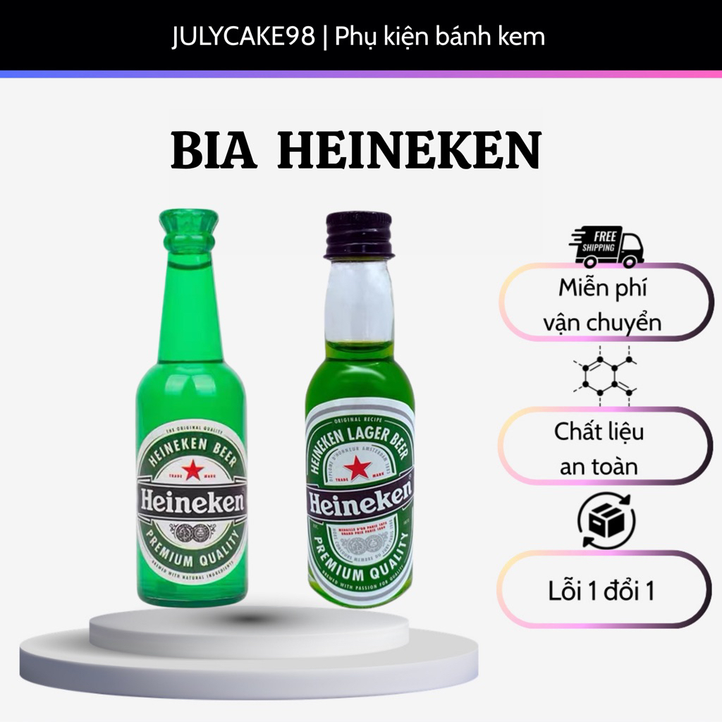 Mô hình Chai bia Heineken trang trí bánh kem, Bượu bia trang trí bánh sinh nhật