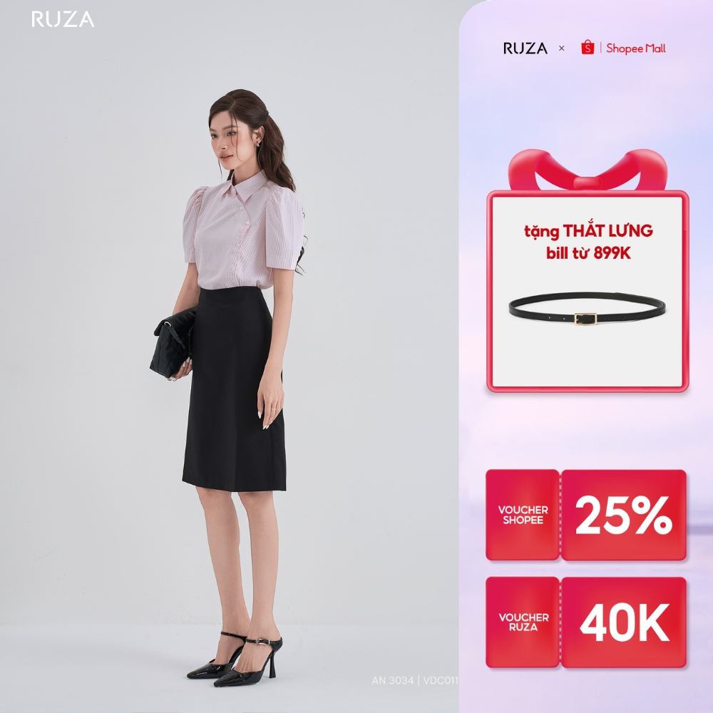 Chân váy nữ RUZA lụa lạnh chữ A dài màu đen dáng công sở thời trang VDC011