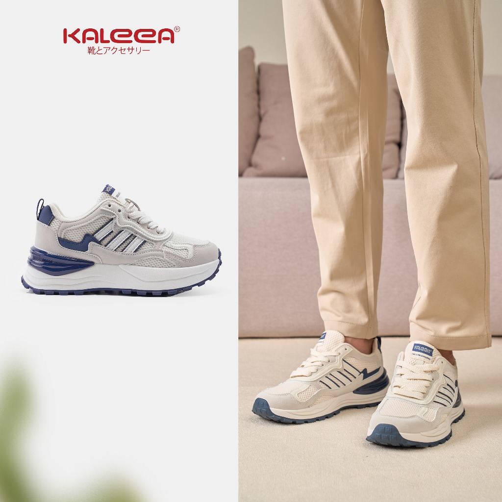 Kaleea - Giày Thể Thao Nam Sneaker Đế Mềm Cao 5cm Lưới Khí Dệt Kim Phối Da Đi Thoáng T92