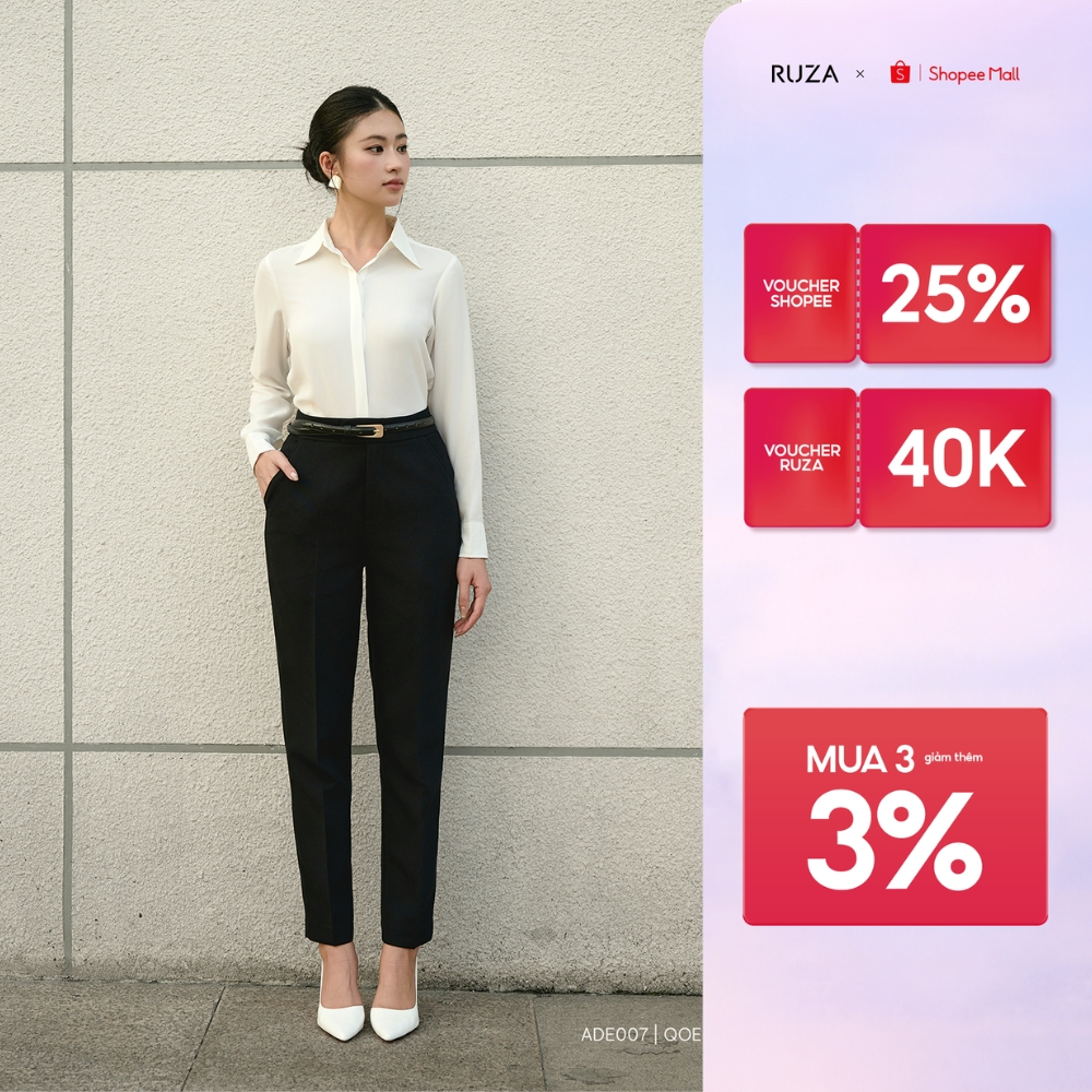 Quần tây ôm nữ RUZA  màu đen thiết kế dáng công sở thời trang QOE142