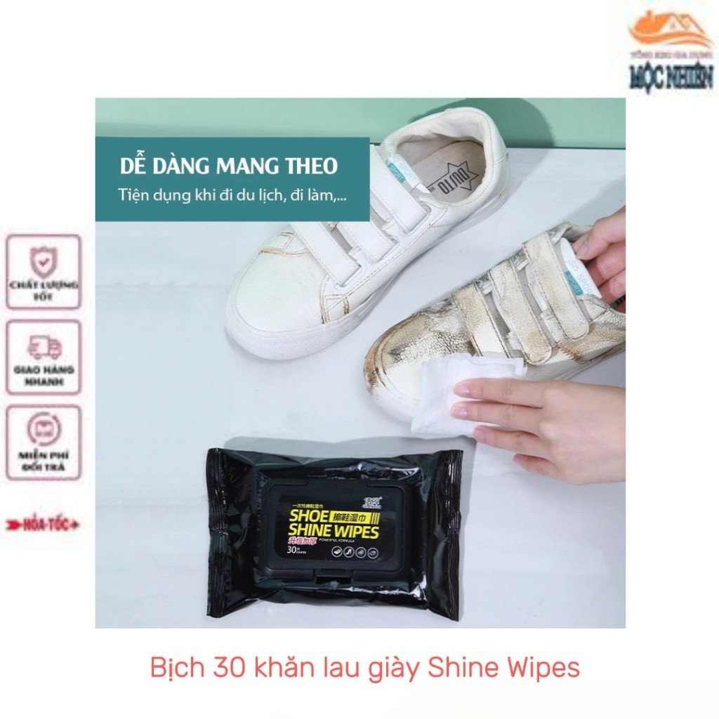 Combo 3 [Vỏ màu đen] Bịch 30 khăn lau giầy Shop Shine Wipes - lau sạch hiệu quả, tiện dụng