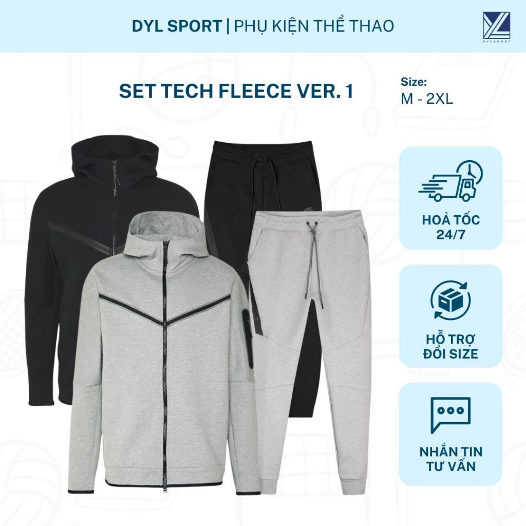 Set quần áo nỉ thể thao Tech Fleece Ver. 1 chất liệu cao cấp, dày dặn, style basic