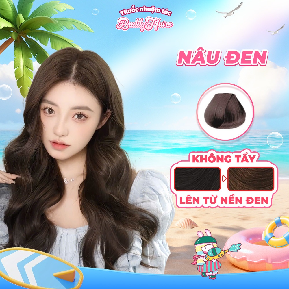 Thuốc nhuộm tóc màu NÂU ĐEN, thuốc nhuộm tóc không cần tẩy, kem nhuộm tóc tại nhà Buddyhairs tặng kèm dụng cụ