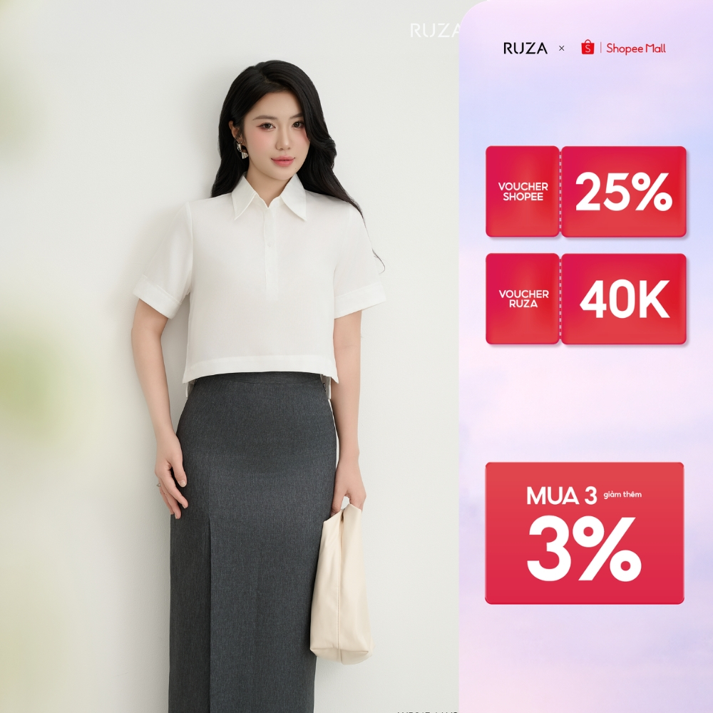 Áo sơ mi nữ RUZA tay ngắn thiết kế thời trang thanh lịch sang trọng  ANB217