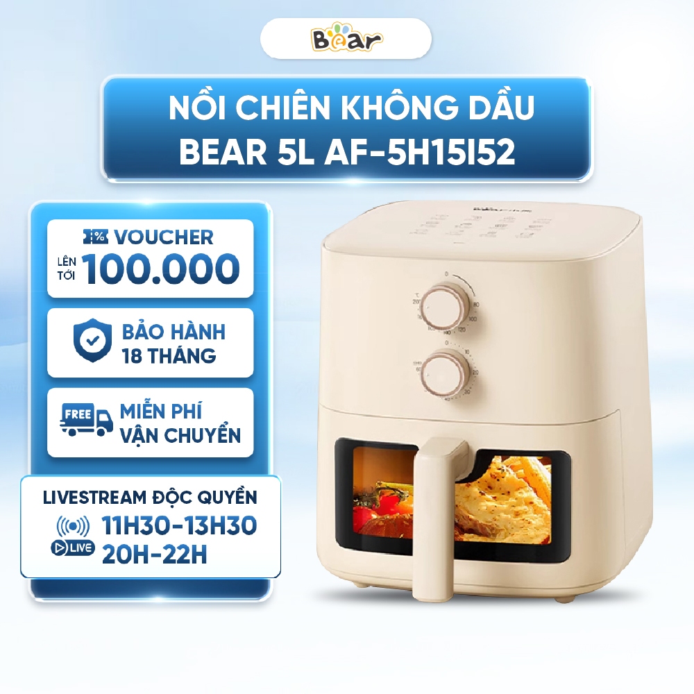 Nồi chiên không dầu Bear 5L AF-5H15I52 (Bản Quốc Tế) - Công suất lớn 1500W - Bảo hành 18 Tháng