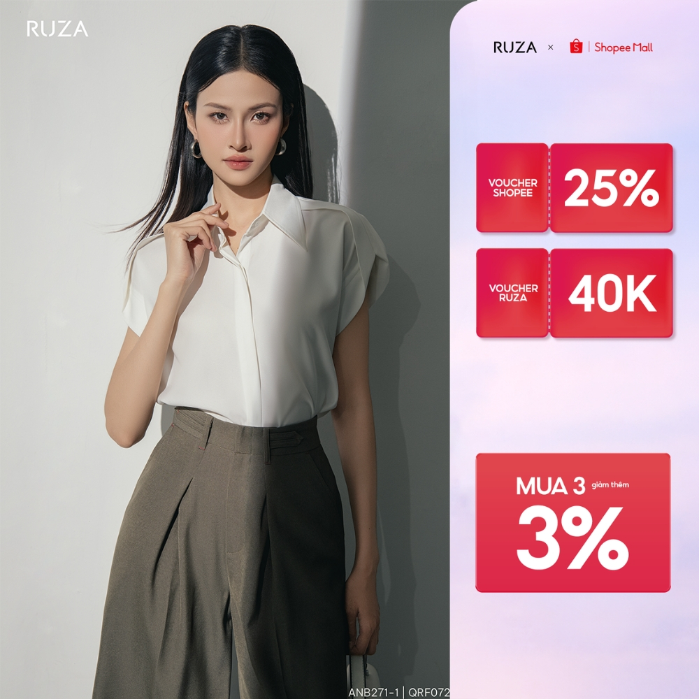 Áo sơ mi nữ tay ngắn RUZA công sở thiết kế thanh lịch sang trọng ANB271