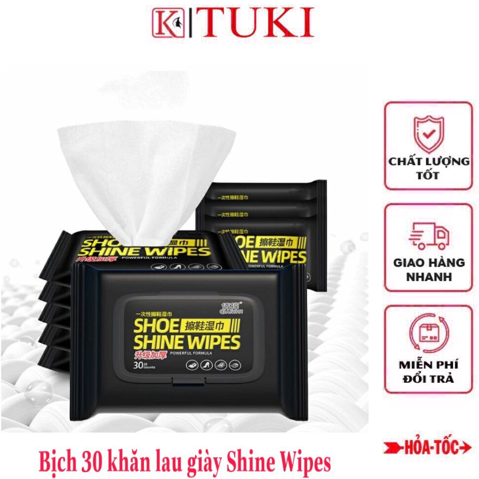 Combo 3 [Vỏ màu đen] Bịch 30 khăn lau giầy Shop Shine Wipes - lau sạch hiệu quả, tiện dụng