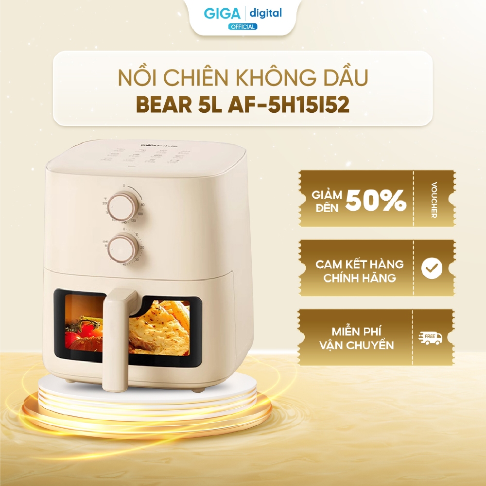 Nồi chiên không dầu Bear 5L AF-5H15I52 (Bản Quốc Tế) - Công suất lớn 1500W - Giảm đến 85% dầu mỡ - B