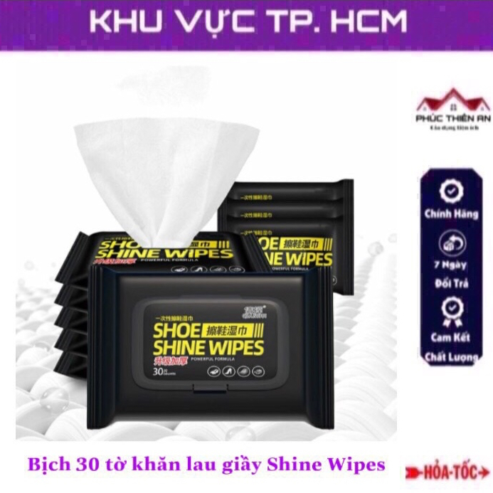 Combo 3 [Vỏ màu đen] Bịch 30 khăn lau giầy Shop Shine Wipes - lau sạch hiệu quả, tiện dụng