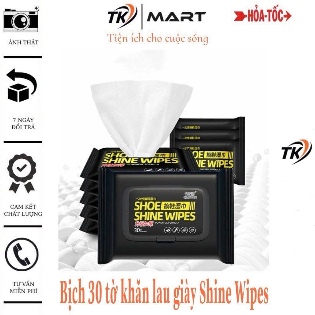 Combo 3 [Vỏ màu đen] Bịch 30 khăn lau giầy Shop Shine Wipes - lau sạch hiệu quả, tiện dụng