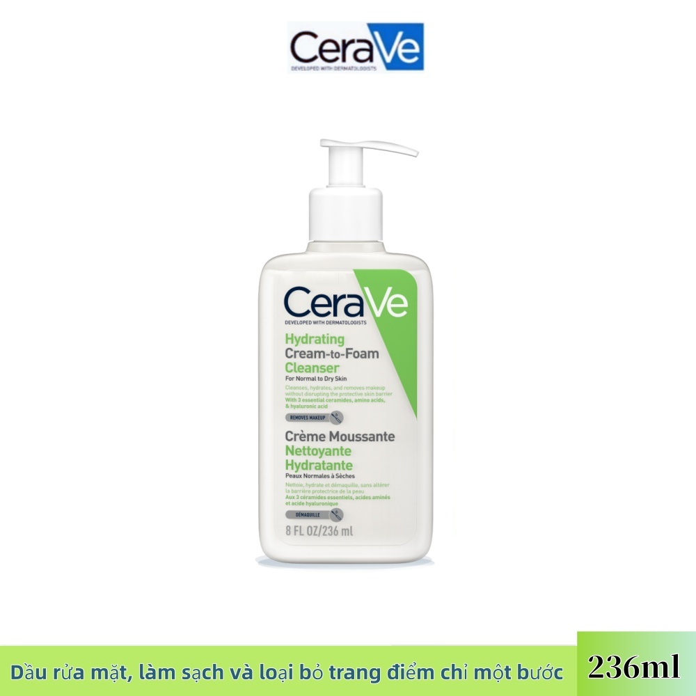 Sữa Rửa Mặt CeraVe Dạng Kem Tạo Bọt Cho Da Thường, Khô Hydrating Cream-to-Foam Cleanser 236ml