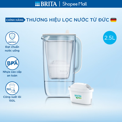 Bình lọc nước BRITA thủy tinh Glass Jug One (có sẵn 1 lõi Maxtra Pro 150L)