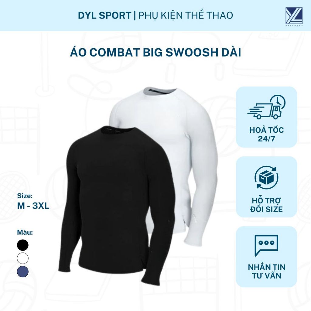 Áo Combat Big Swoosh dài tay | Áo Combat dài tay giúp vận động linh hoạt, thoải mái