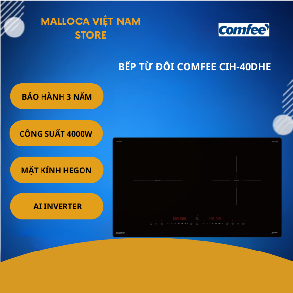 Bếp Từ Đôi Comfee CIH-40DHE – Mặt Kính Hegon Chịu Nhiệt – Bảng Điều Khiển Cảm Ứng Trượt