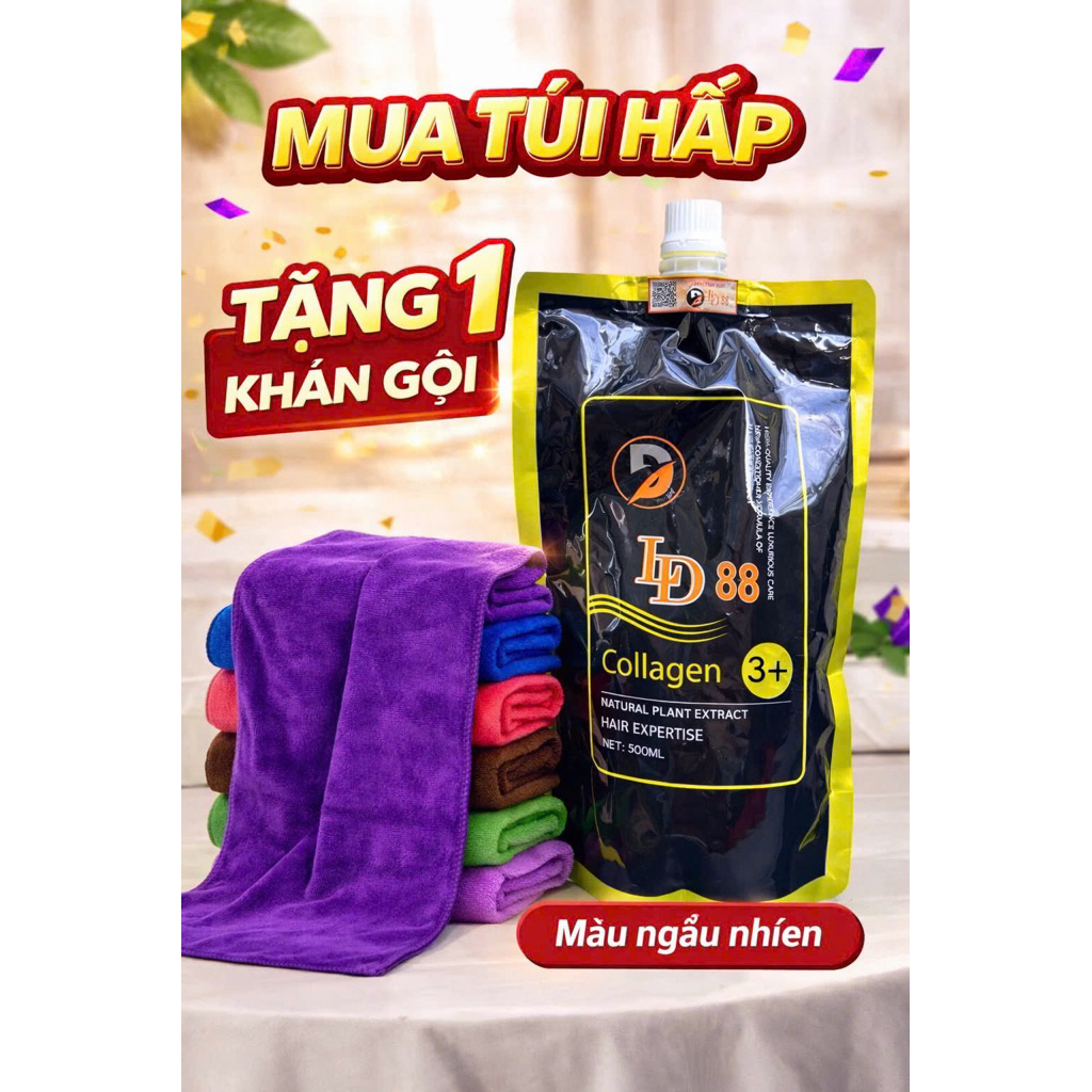 Tặmg 1 khăn gội/LD88 Collagen Tươi 3+ Hấp COLLAGEN TƯƠI LD88 phục hồi tóc yếu 500ml hàng chính hãng