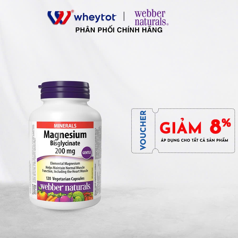 Giấc Ngủ Sâu – Giảm Stress – Magie Bisglycinate 200mg 120 viên Webber Naturals Canada Hấp Thu Cao, N