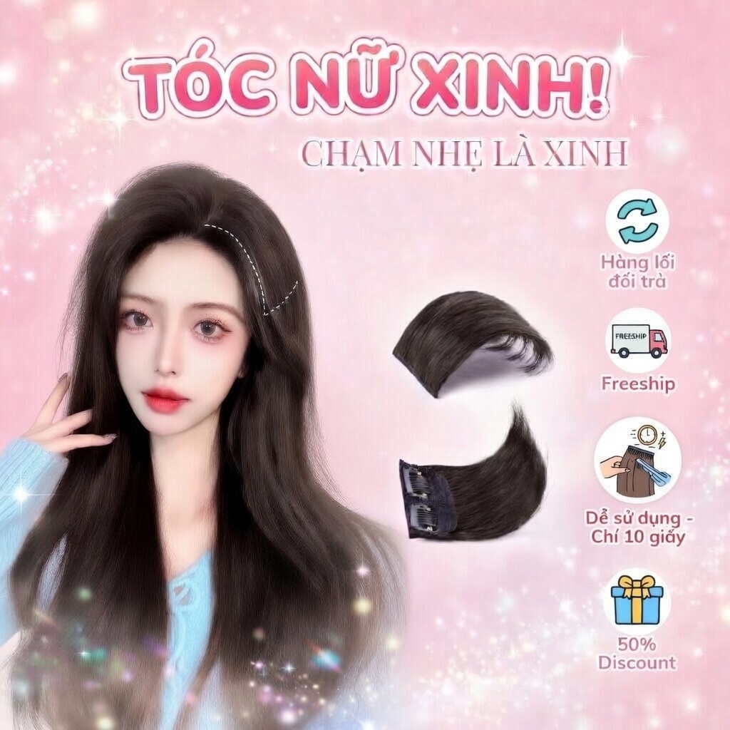 Kẹp phồng chân tóc, tóc giả kẹp phồng loại đẹp chất tóc như thật ngắn làm tôn tóc dài 10cm DP02