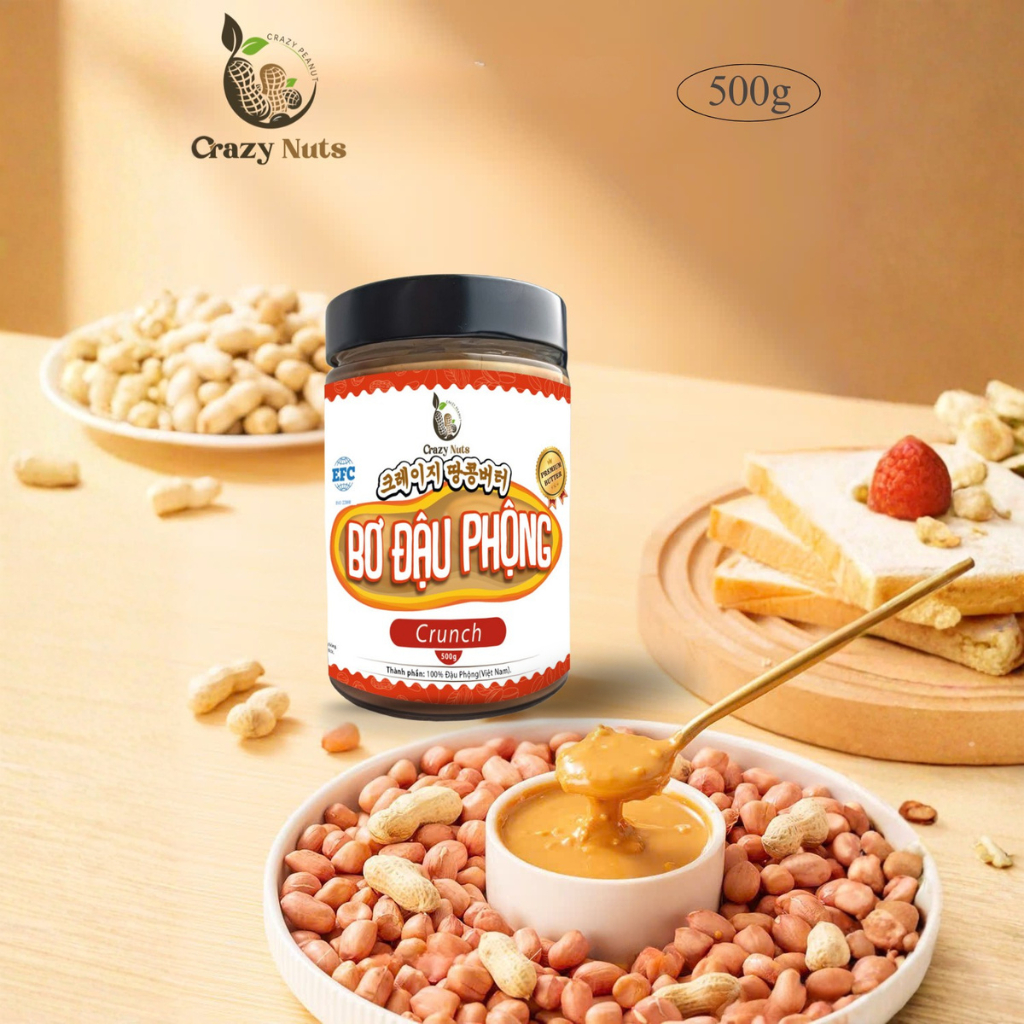 [500g] Bơ Đậu Phộng Hạt Giòn CrazyNuts (Bơ Lạc) Không Đường Thuần Chay Ăn Kiêng | Eat clean, Keto, H