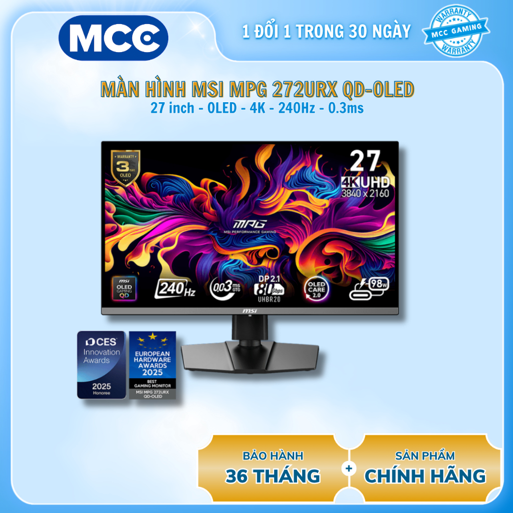 Màn hình MSI MPG 272URX QD-OLED ( 27 inch - 4K - OLED - 240Hz - 0.03ms )