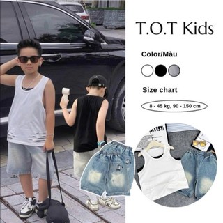 [8-45kg] [T.O.T Kids]  Áo Ba Lỗ Cho Bé Trai, Bé Gái Phong Cách Hàn Quốc,  ÁO GIẢ 2 LỚP RÁCH