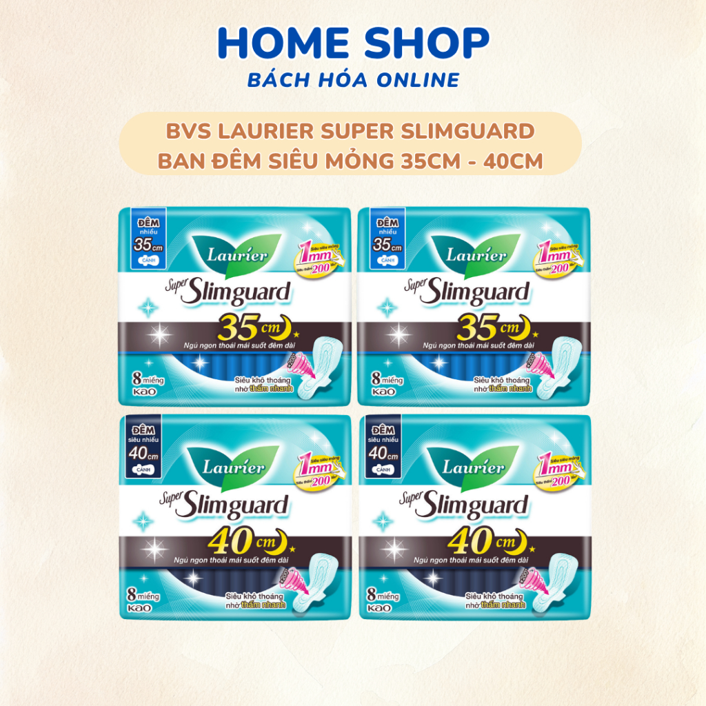 [COMBO 4 GÓI BVS] Băng Vệ Sinh Ban Đêm Laurier Super Slimguard Siêu Mỏng 1mm 35cm 40cm