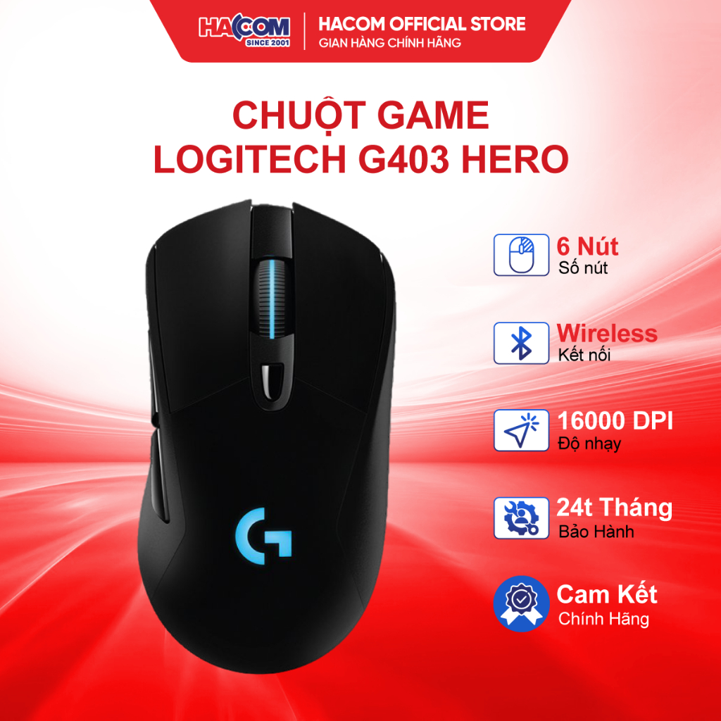 Chuột Game Logitech G403 Hero (USB/RGB/Đen) - Độ Phân Giải Lên Tới 16000 DPI - HACOM PC