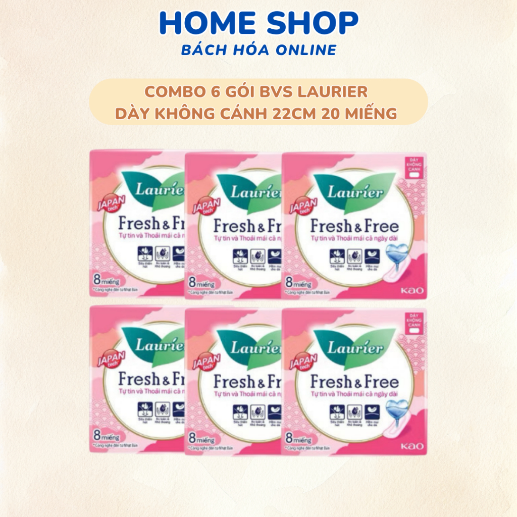 Băng Vệ Sinh Laurier Fresh & Free Dày Không Cánh - 8 Miếng
