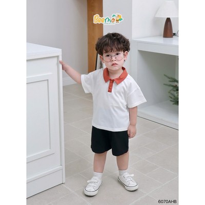 Áo polo cộc tay Beemo phối màu cá tính vải thun co giãn cho bé mặc đi chơi từ 9-24kg 6070AHB