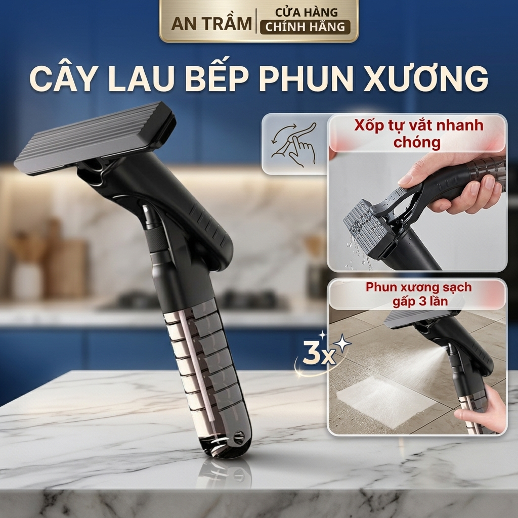 Cây lau bếp tự vắt mini 3BCare L23 công nghệ phun sương làm sạch gấp 3 lần,  xốp bọt biển cao cấp