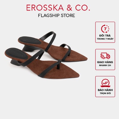 Erosska - Dép cao gót mũi nhọn phối dây mùa hè đi biển kiểu dáng basic trendy màu đen phối nâu - EM156