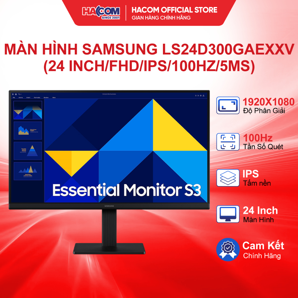 Màn Hình Samsung LS24D300GAEXXV (24 inch/FHD/IPS/100Hz/5ms) - BH 24 Tháng HACOM PC