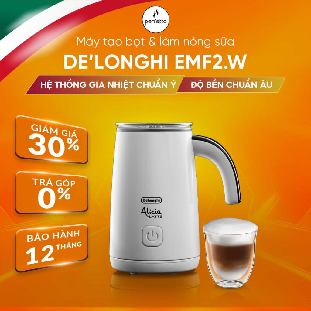 Máy đánh sữa DeLonghi Alicia Latte EMF2 - 100-140ml, Trắng/Đen