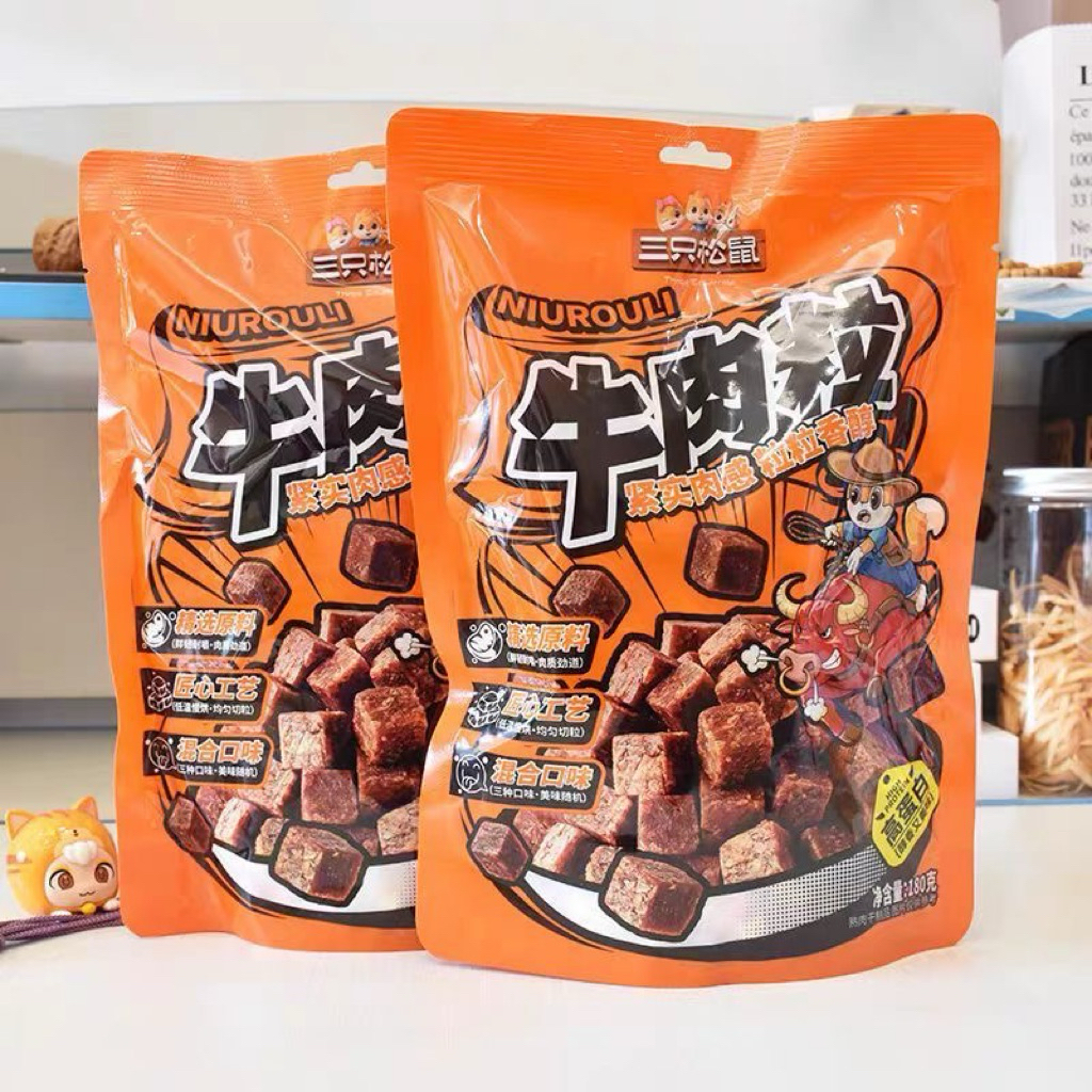 Snack thịt bò viên NIUROULI Three Squirrels nội địa Trung Quốc – Thịt bò khô dạng viên dai ngon, Đồ 