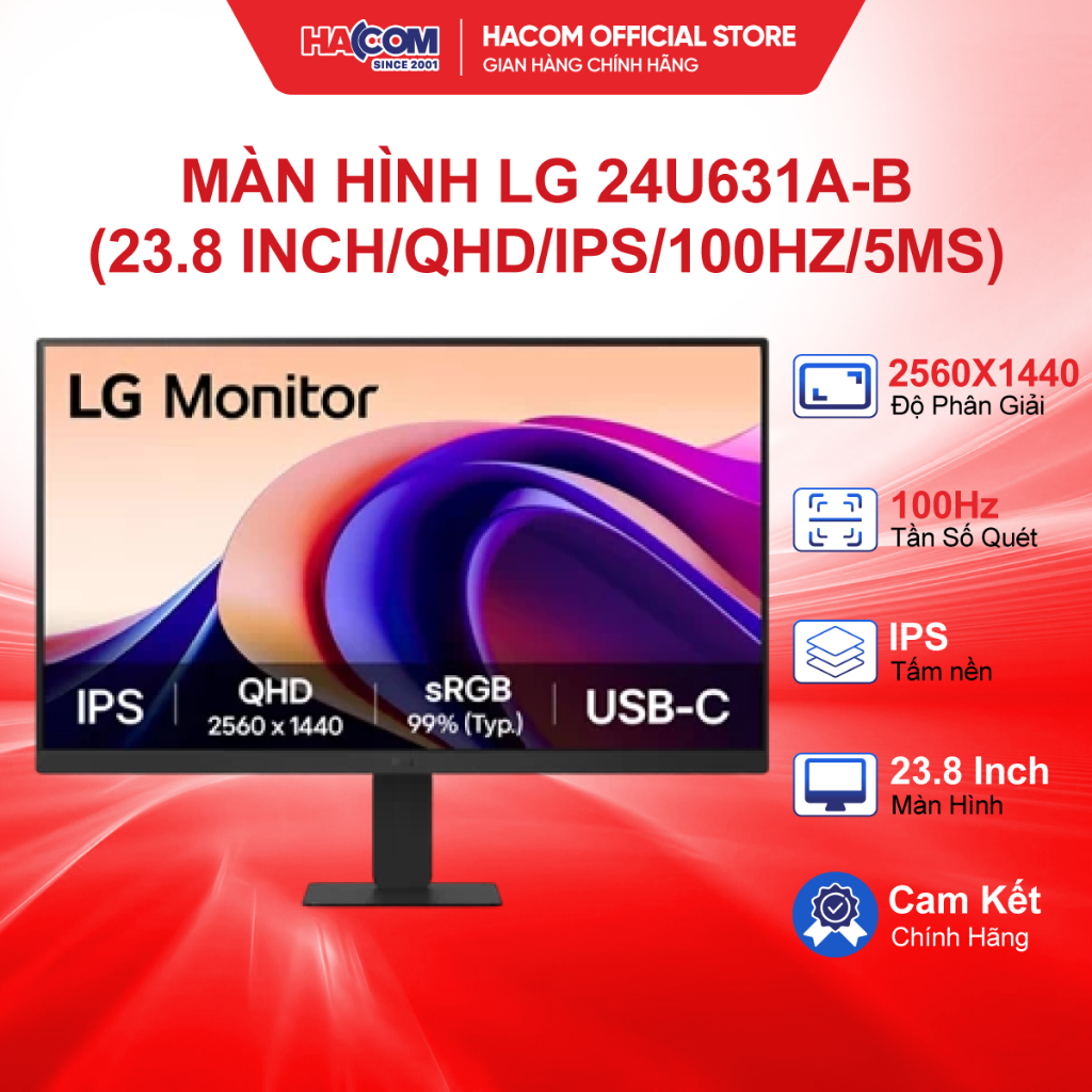 Màn Hình LG 24U631A-B (23.8 inch/QHD/IPS/100Hz/5ms/USB-C 15W) - BH 24 Tháng HACOM PC